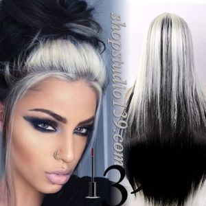 Black and white Lace front wig with Free parting s